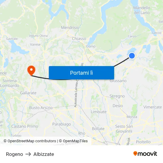 Rogeno to Albizzate map