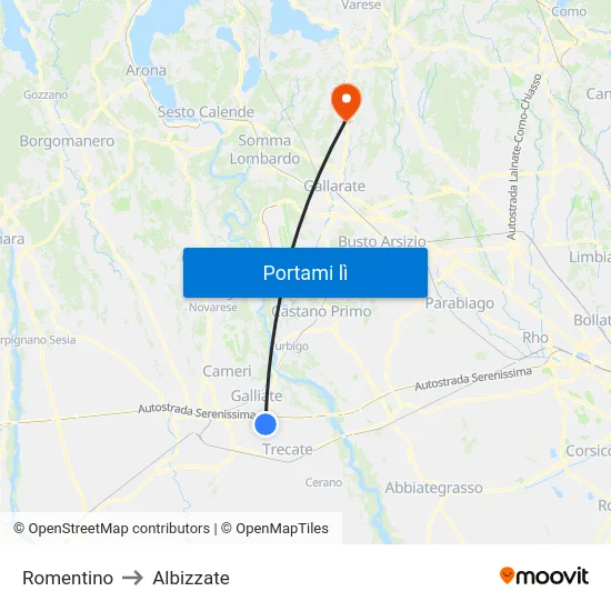 Romentino to Albizzate map
