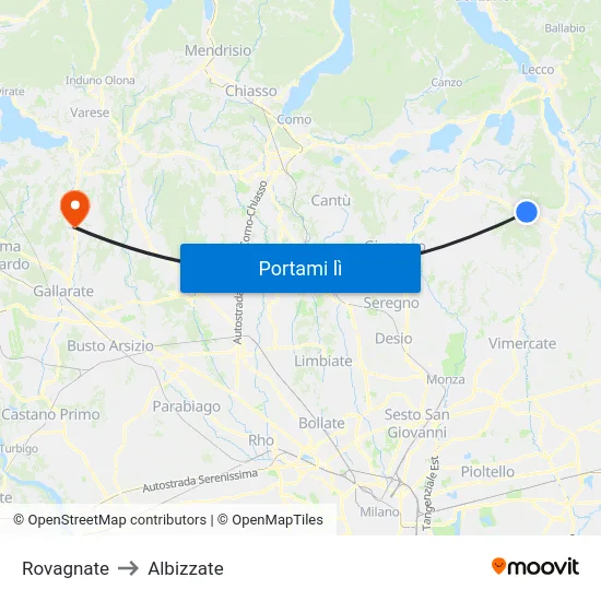 Rovagnate to Albizzate map