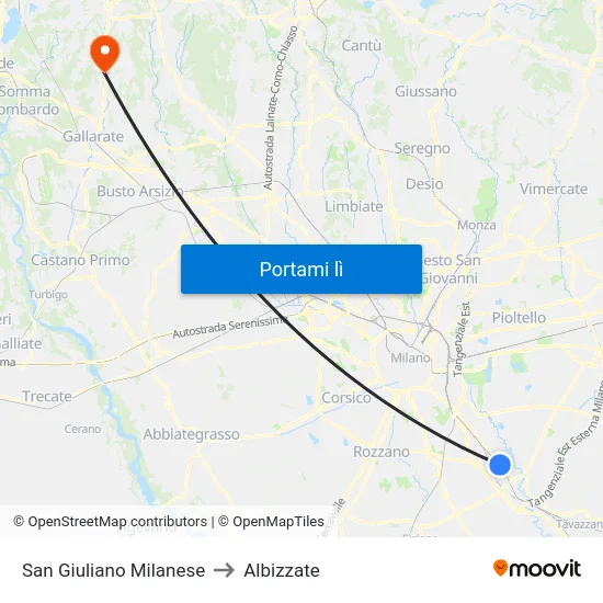 San Giuliano Milanese to Albizzate map