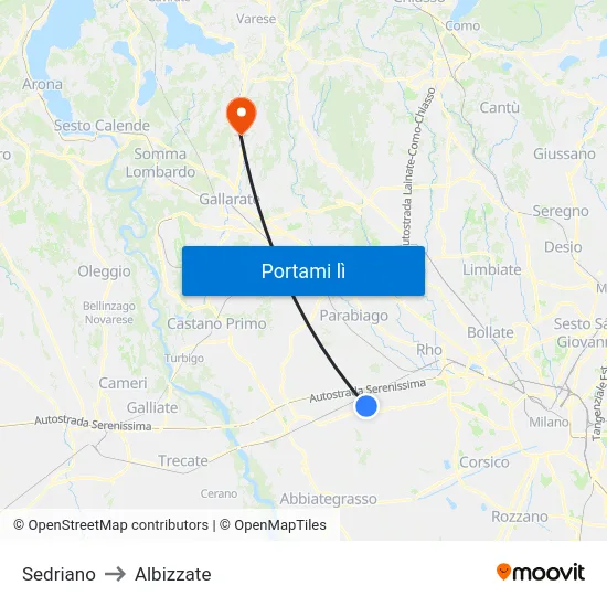 Sedriano to Albizzate map