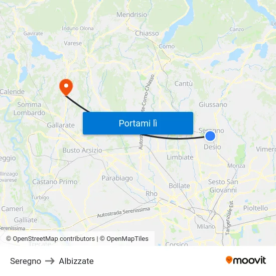 Seregno to Albizzate map