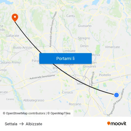Settala to Albizzate map