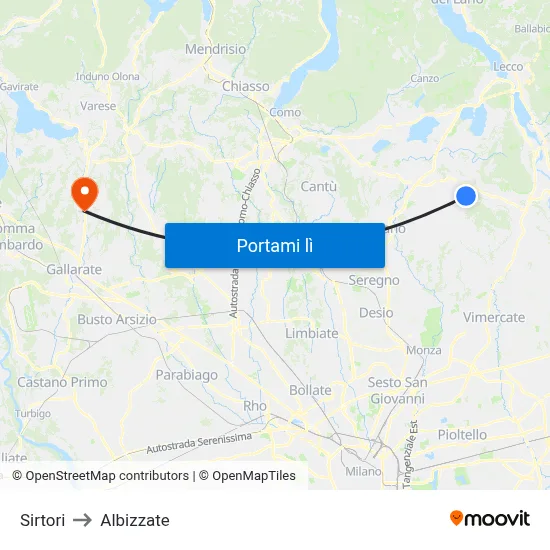 Sirtori to Albizzate map