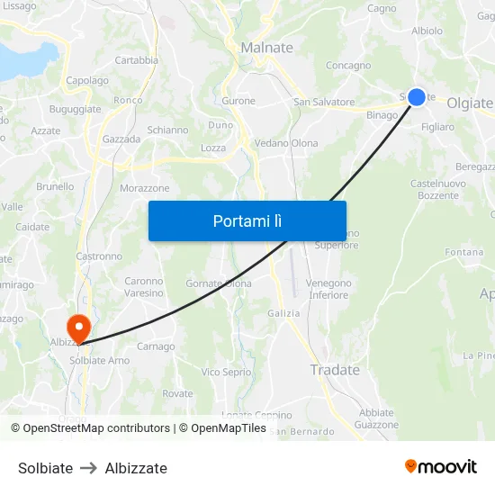 Solbiate to Albizzate map