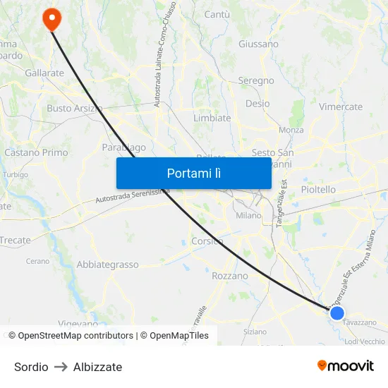 Sordio to Albizzate map
