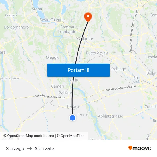 Sozzago to Albizzate map