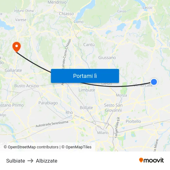Sulbiate to Albizzate map