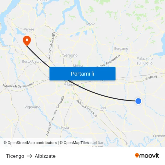 Ticengo to Albizzate map