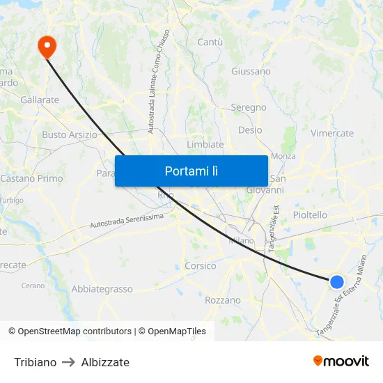 Tribiano to Albizzate map