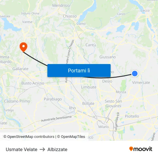 Usmate Velate to Albizzate map