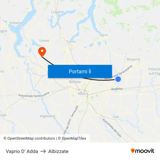Vaprio D' Adda to Albizzate map