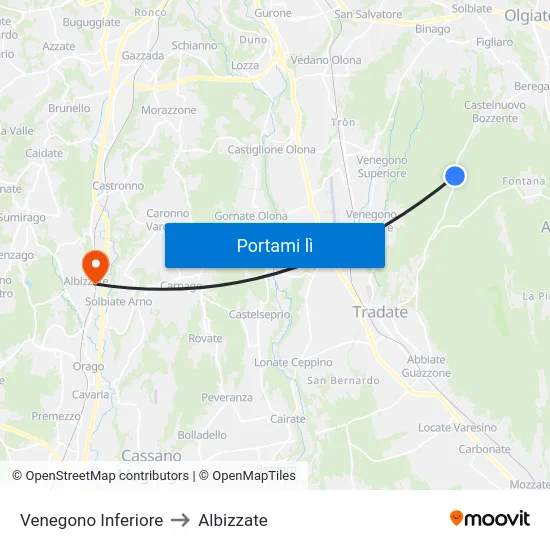 Venegono Inferiore to Albizzate map