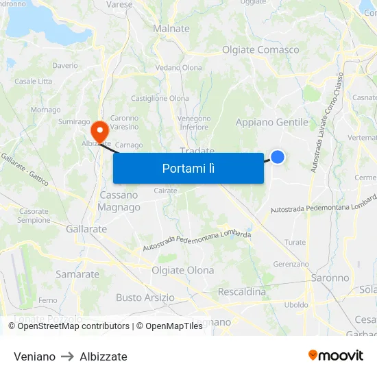Veniano to Albizzate map