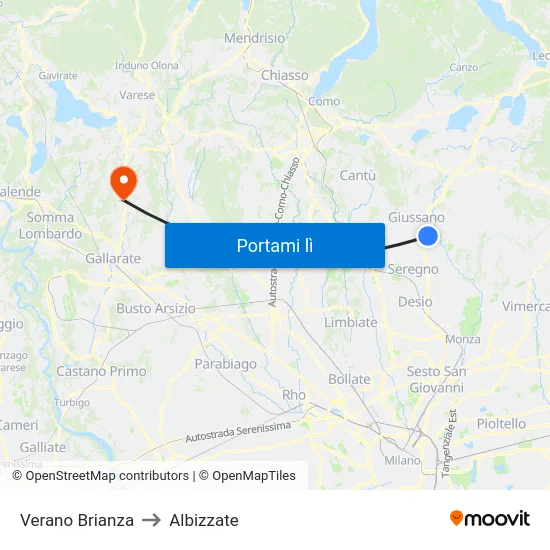 Verano Brianza to Albizzate map