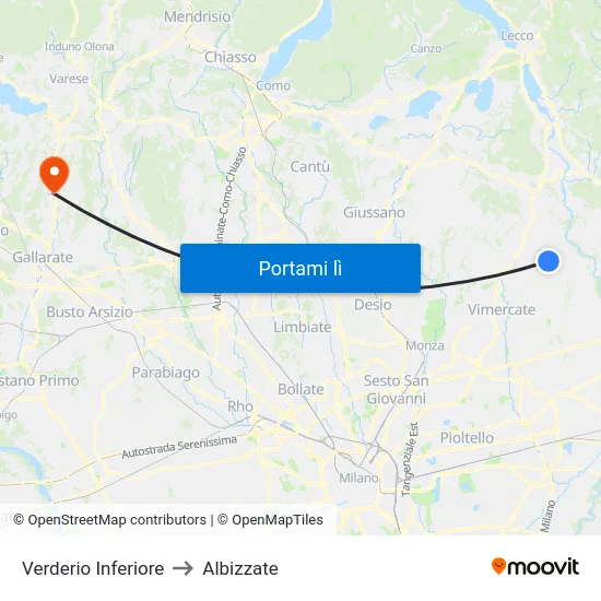 Verderio Inferiore to Albizzate map