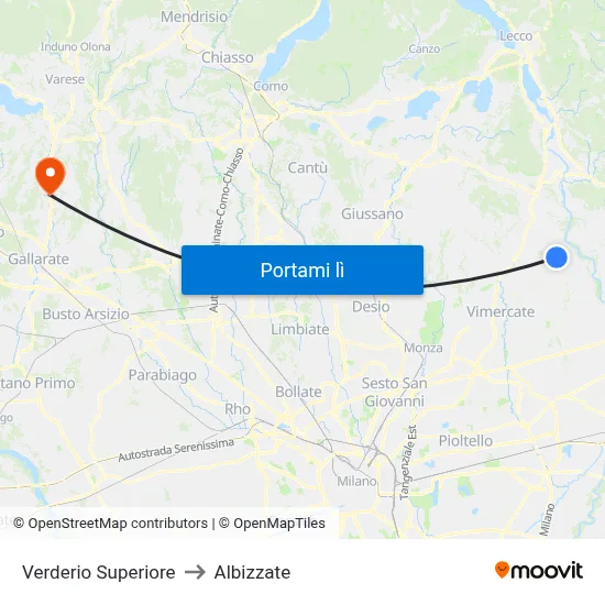 Verderio Superiore to Albizzate map