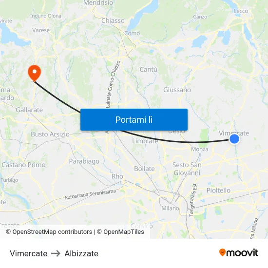 Vimercate to Albizzate map