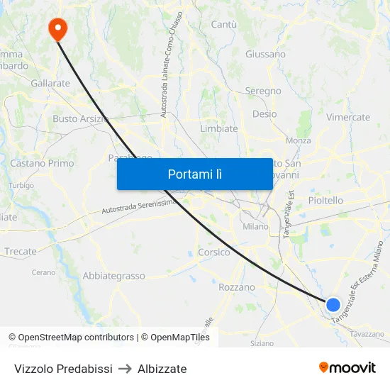 Vizzolo Predabissi to Albizzate map