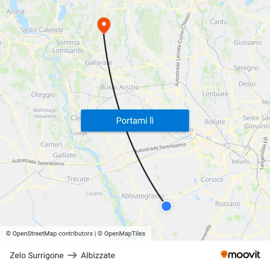 Zelo Surrigone to Albizzate map