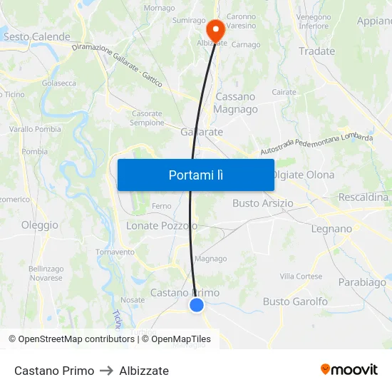 Castano Primo to Albizzate map