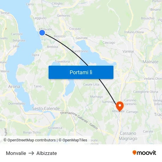 Monvalle to Albizzate map