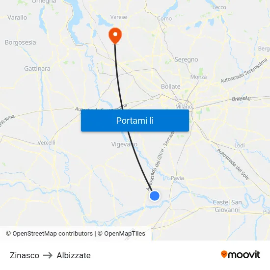 Zinasco to Albizzate map