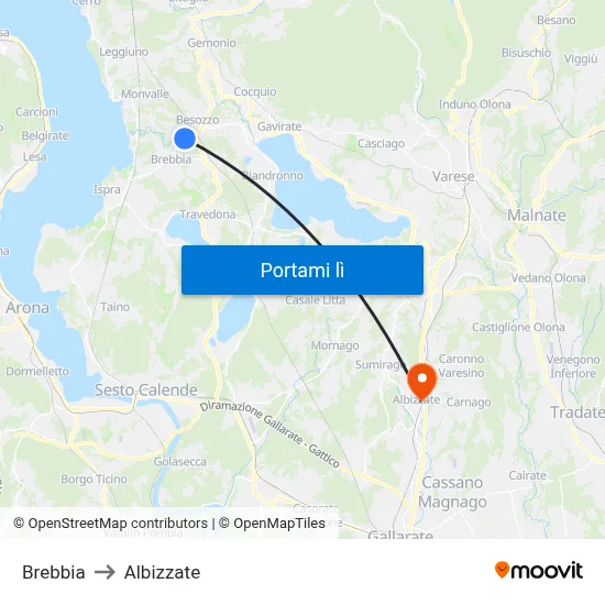 Brebbia to Albizzate map