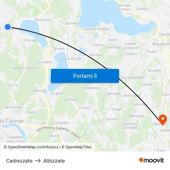 Cadrezzate to Albizzate map