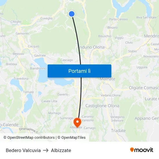 Bedero Valcuvia to Albizzate map