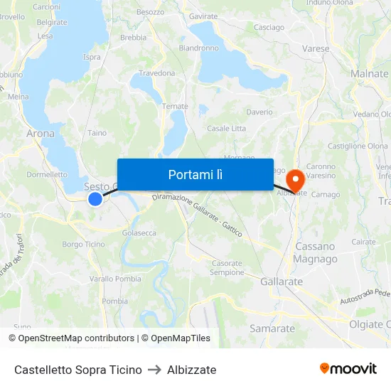 Castelletto Sopra Ticino to Albizzate map