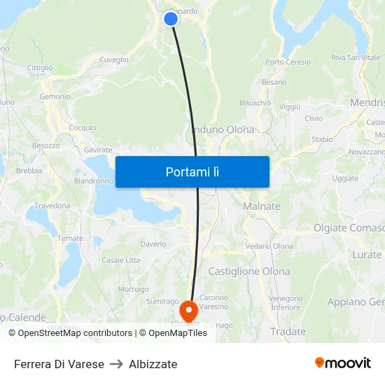 Ferrera Di Varese to Albizzate map