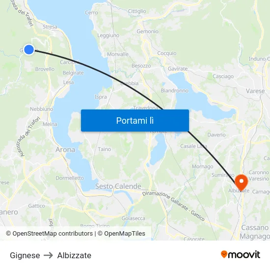 Gignese to Albizzate map
