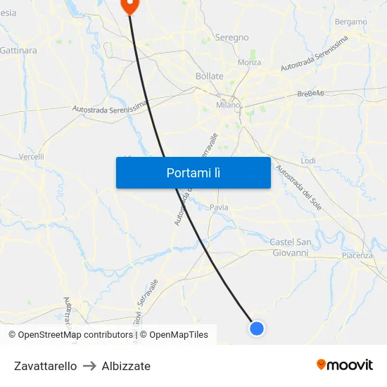 Zavattarello to Albizzate map