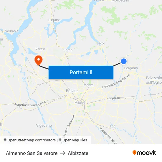 Almenno San Salvatore to Albizzate map