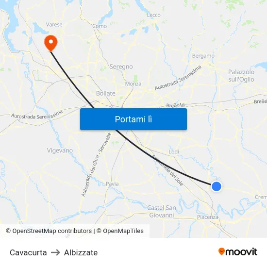 Cavacurta to Albizzate map