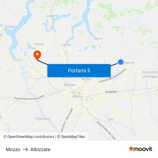 Mozzo to Albizzate map