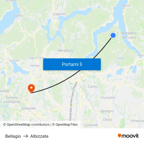 Bellagio to Albizzate map