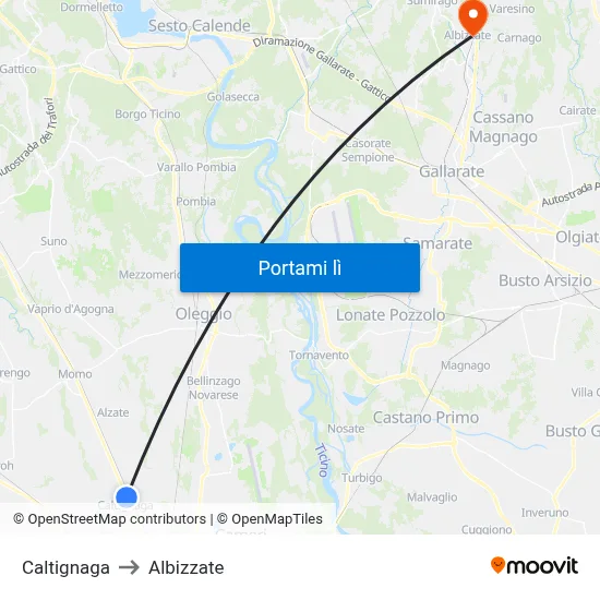 Caltignaga to Albizzate map