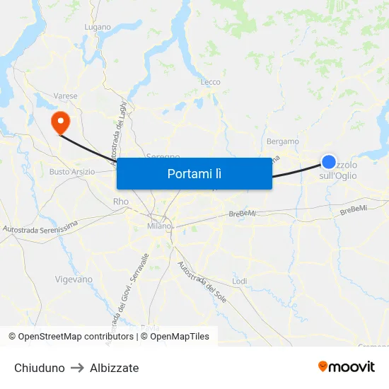 Chiuduno to Albizzate map