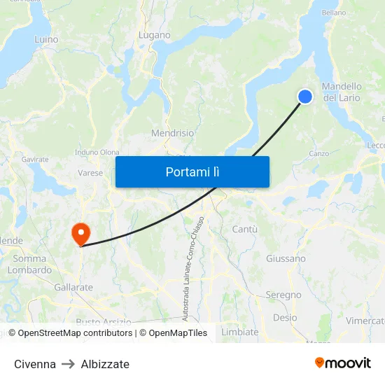 Civenna to Albizzate map