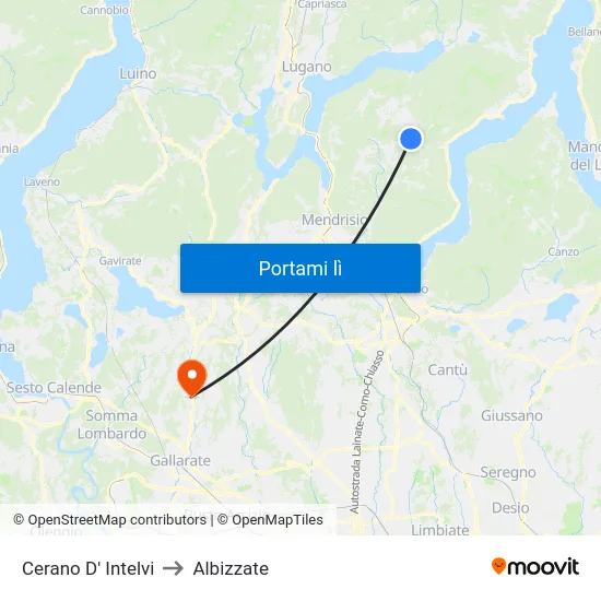 Cerano D' Intelvi to Albizzate map
