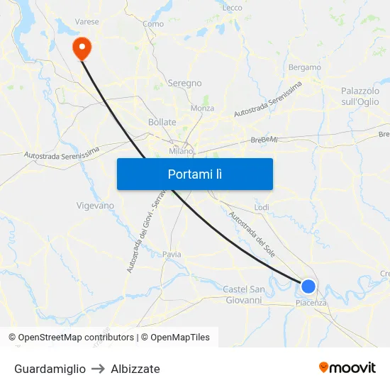 Guardamiglio to Albizzate map