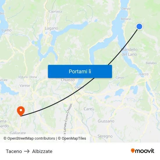 Taceno to Albizzate map