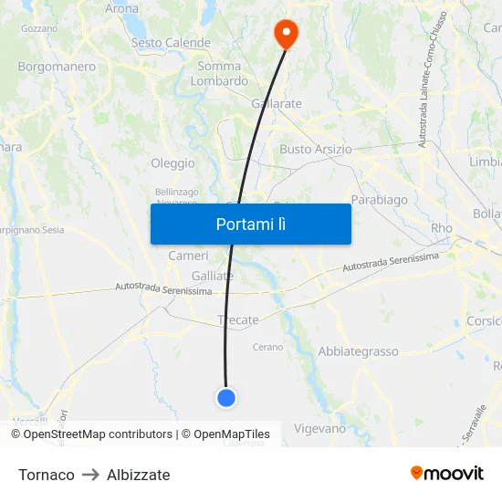 Tornaco to Albizzate map