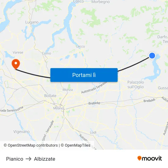 Pianico to Albizzate map