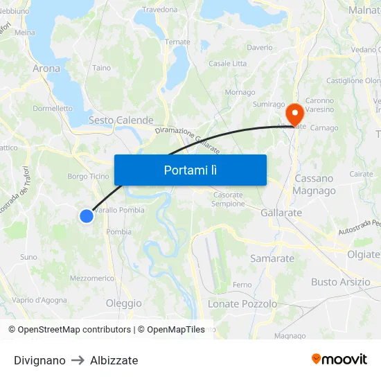 Divignano to Albizzate map