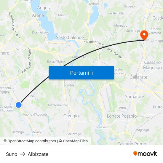 Suno to Albizzate map