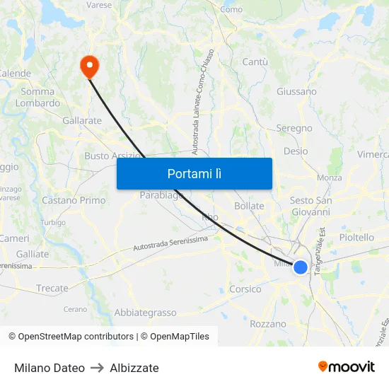Milano Dateo to Albizzate map