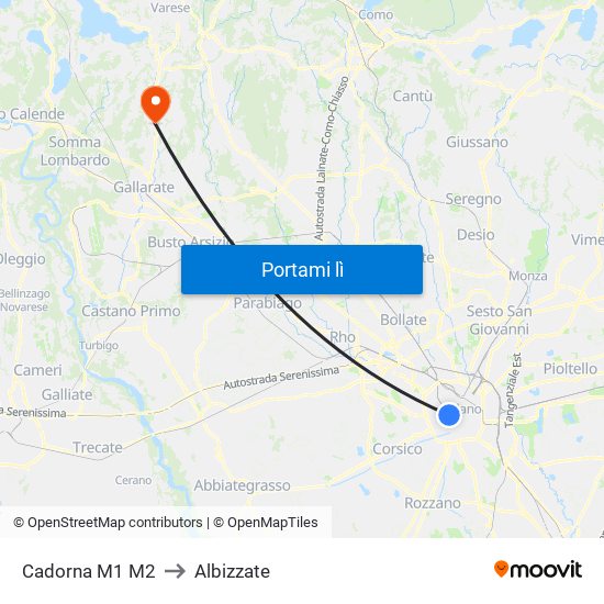 Cadorna M1 M2 to Albizzate map